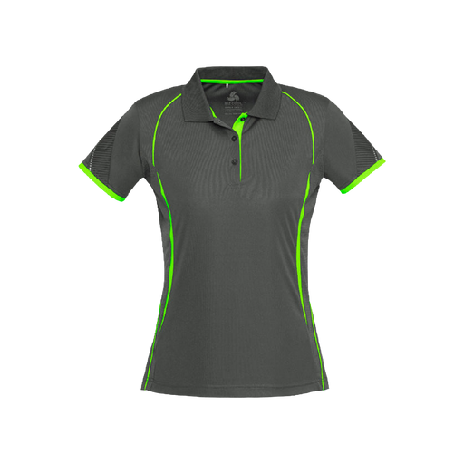 Biz Collection Women's Razor Polo - Grey/Fluoro Lime