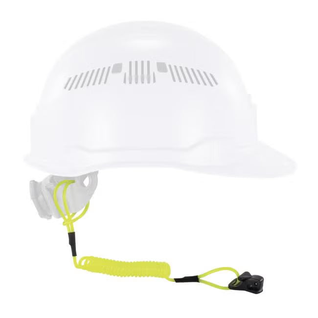 Coiled Hard Hat Lanyard with Clamp - 2lbs / 0.9kg
