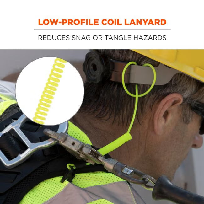 Coiled Hard Hat Lanyard with Clamp - 2lbs / 0.9kg