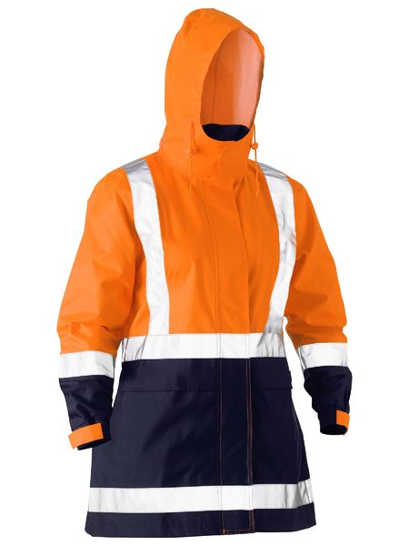 Bisley Womens H Taped Hi Vis Rain Coat - Orange/Navy