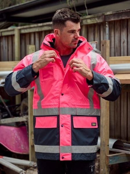 Bisley BK6975 Taped 5 In 1 Rain Jacket - Pink/Navy, on model front