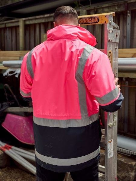 Bisley BK6975 Taped 5 In 1 Rain Jacket - Pink/Navy, flat lay
