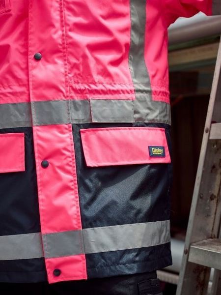 Bisley BK6975 Taped 5 In 1 Rain Jacket - Pink/Navy, on model side