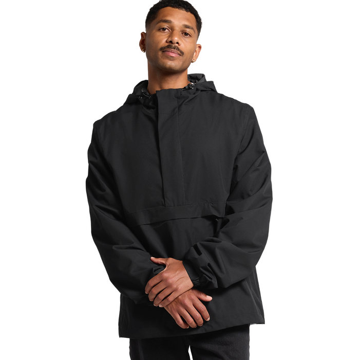 Man wearing a black AS-Colour raincoat against a gray background purchased from PPE Club