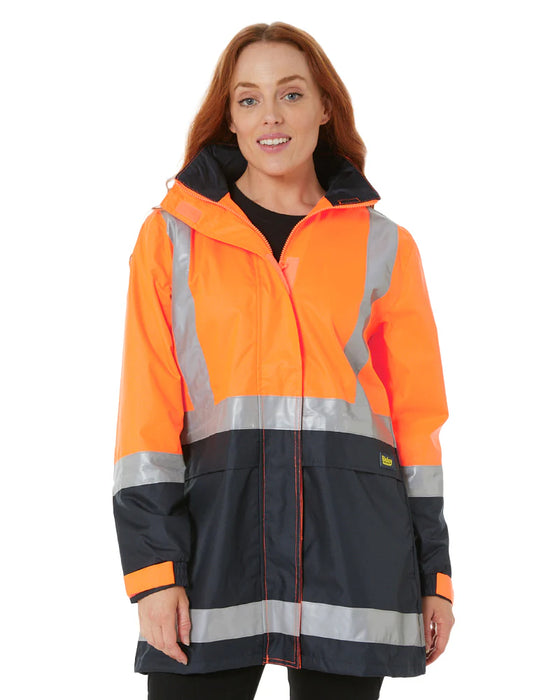 Bisley Womens H Taped Hi Vis Rain Coat - Orange/Navy