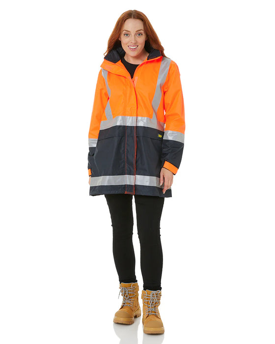 Bisley Womens H Taped Hi Vis Rain Coat - Orange/Navy