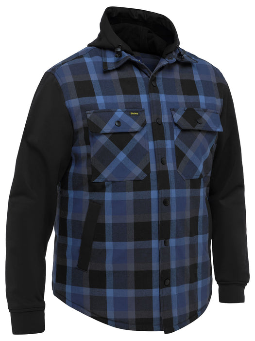 Bisley BJ6708 Contrast Check Hooded Shirt - Check Blue, front detail