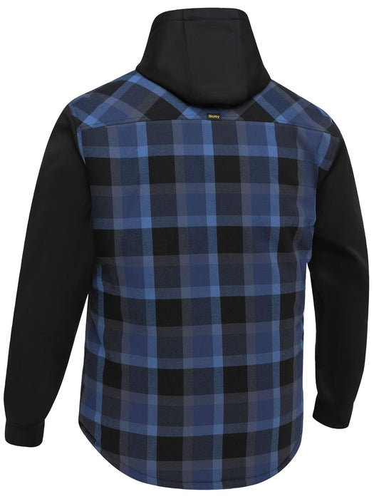 Bisley BJ6708 Contrast Check Hooded Shirt - Check Blue, back view