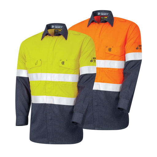 Lightweight PPE2 Two Tone FR Shirt With Loxy Reflective Tape - Yellow/Navy and Orange/Navy