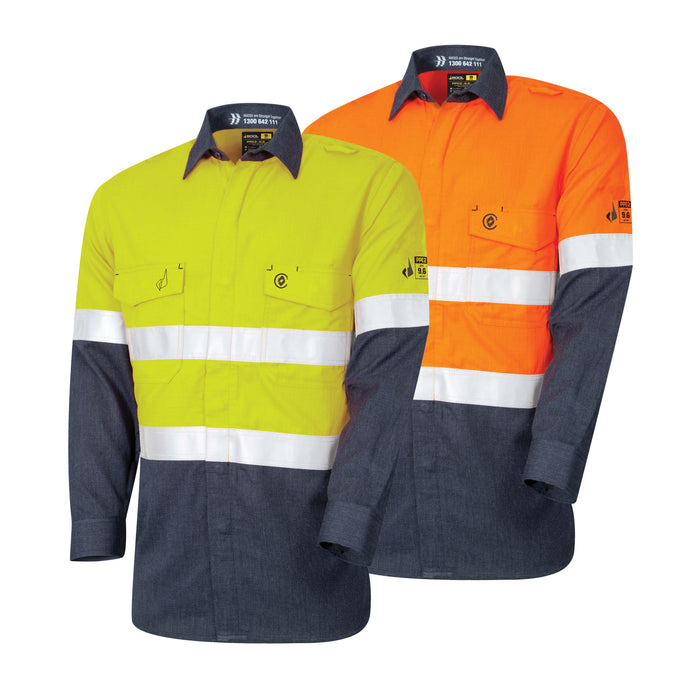 Lightweight PPE2 Two Tone FR Shirt With Loxy Reflective Tape - Yellow/Navy and Orange/Navy