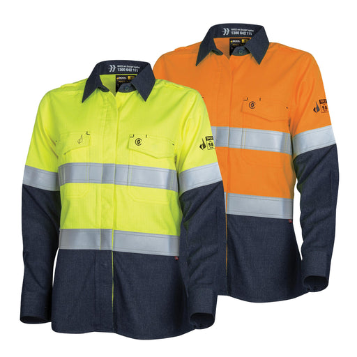 Womens Lightweight PPE2 FR Shirt With Loxy Reflective Tape - Yellow/Navy and Orange/Navy