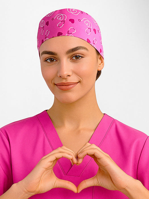 Pink Unisex Printed Scrub Cap
