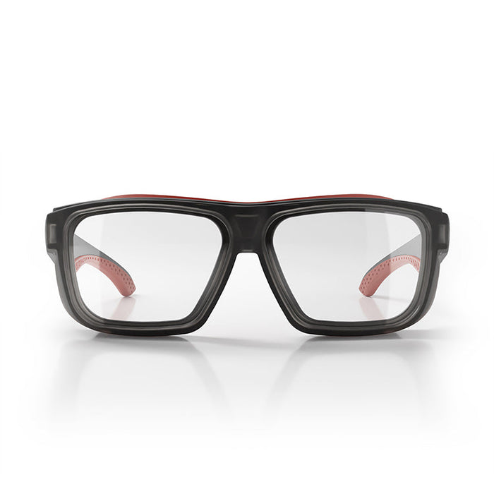 SafeStyle Converts Matte Graphite Red Frame Clear Lens - Front View