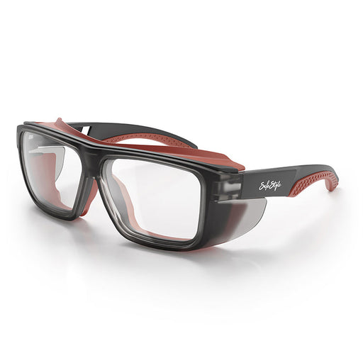 SafeStyle Converts Matte Graphite Red Frame Clear Lens - Angle View