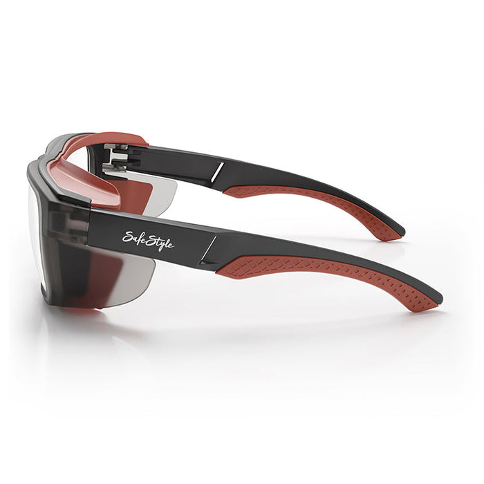 SafeStyle Converts Matte Graphite Red Frame Clear Lens - Side View