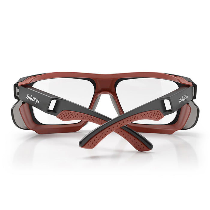 SafeStyle Converts Matte Graphite Red Frame Clear Lens - Back View