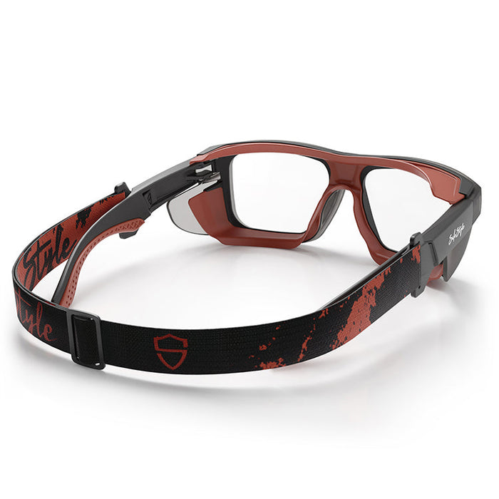 SafeStyle Converts Matte Graphite Red Frame Clear Lens - Strap View 2