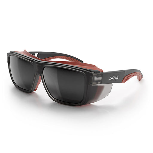 SafeStyle Converts Matte Graphite Red Frame Grey Polarised Lens - Angle View