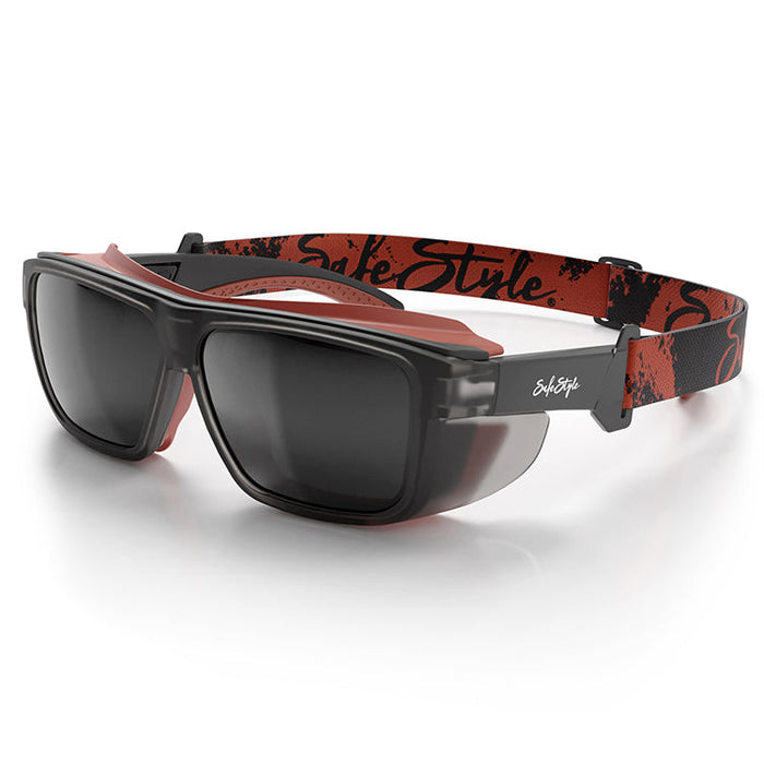 SafeStyle Converts Matte Graphite Red Frame Grey Polarised Lens - Strap View 1