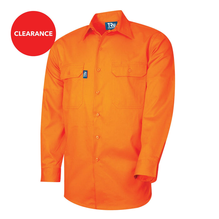 TRu Workwear DS1118 Lightweight Vented Long Sleeve Hi-Vis Drill Shirt Orange