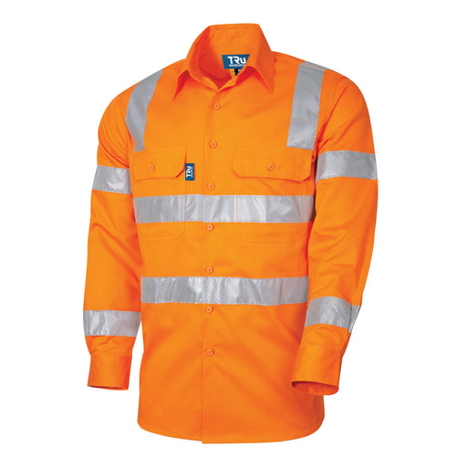 TRu Workwear DS1166T4 Lightweight VIC Rail Vented Hi-Vis Drill Shirt with Perforated Reflective Tape