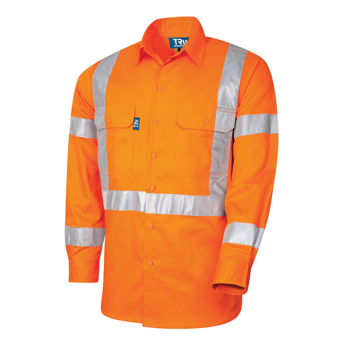 TRu Workwear DS1166T5 Lightweight NSW Rail Vented Hi-Vis Drill Shirt with Perforated Reflective Tape