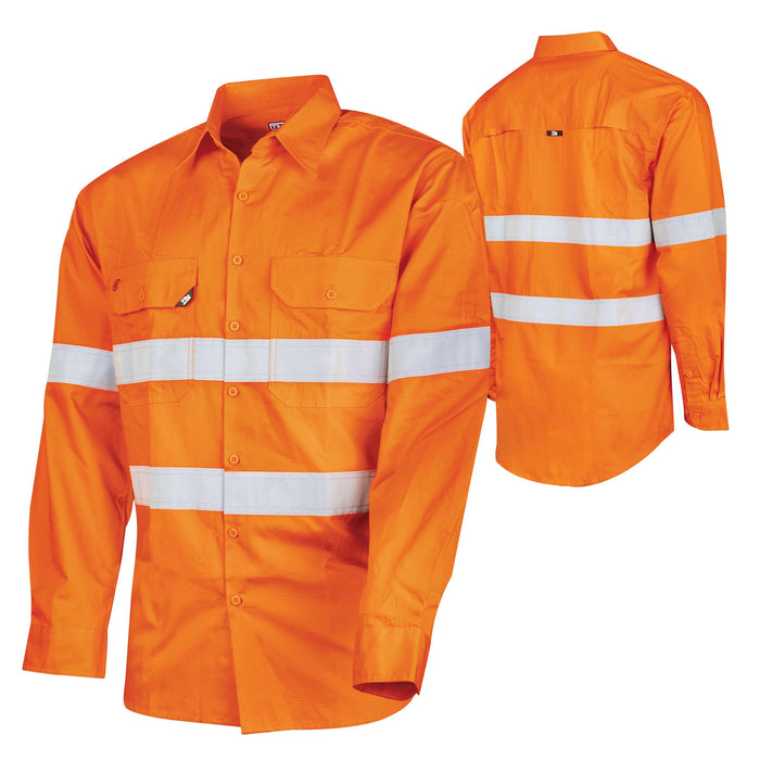 TRu Workwear DS1169T1 Ripstop Long Sleeve Hi-Vis Cotton Shirt With Reflective Tape Orange