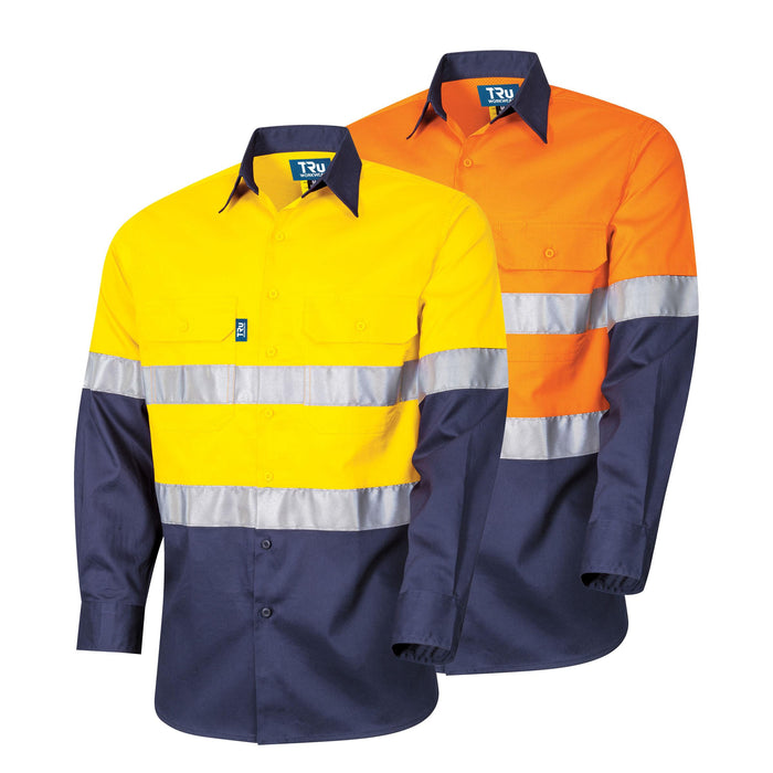 TRu Workwear DS2112T1 Regular Weight Long Sleeve Cotton Hi-Vis Shirt with Reflective Tape