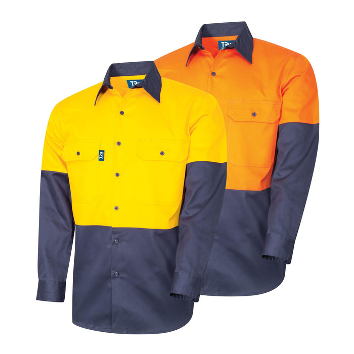 TRu Workwear DS2112 Regular Weight Long Sleeve Cotton Hi-Vis Shirt
