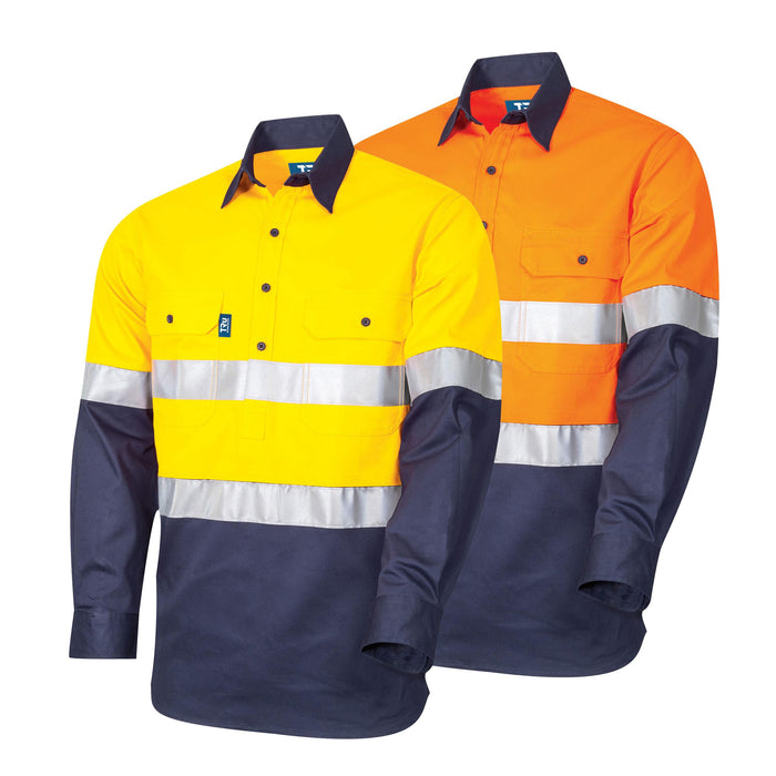TRu Workwear DS2164T1 Lightweight Vented Long Sleeve Closed Front Hi-Vis Drill Shirt with Reflective Tape