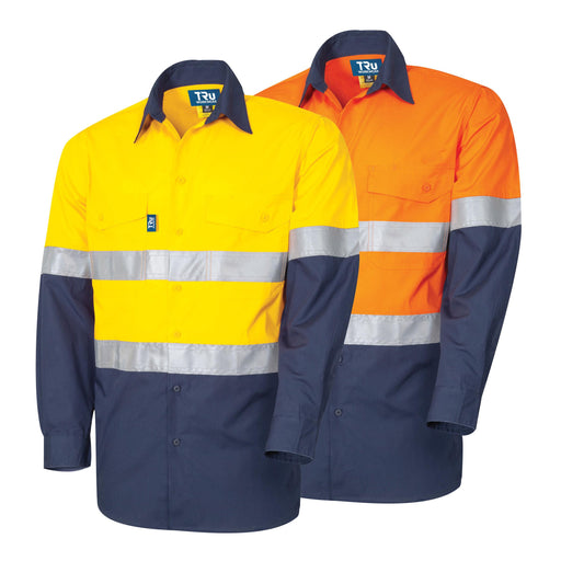 TRu Workwear DS2169T1 Ripstop Vented Long Sleeve Hi-Vis Cotton Shirt with Reflective Tape