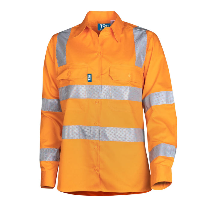 Tru Womens VIC Rail Lightweight Vented L/S Hi-Vis Drill Shirt with Reflective Tape