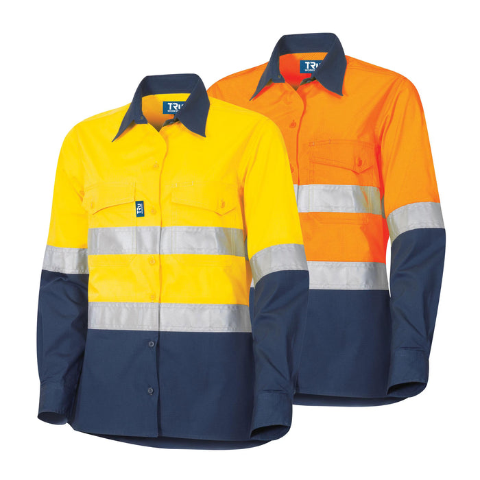 Tru Womens Ripstop Vented L/S Hi-Vis Cotton Shirt with Reflective Tape
