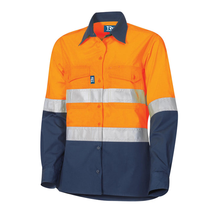 Tru Womens Ripstop Vented L/S Hi-Vis Cotton Shirt with Reflective Tape