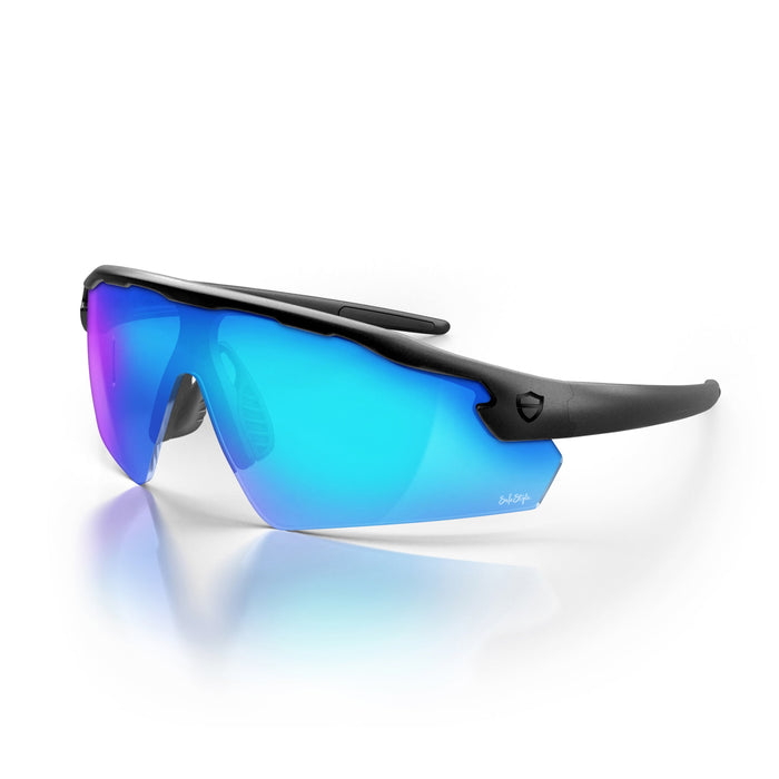 SafeStyle Phantoms Matte Black Frame Reflectors Blue Lens - Angle View