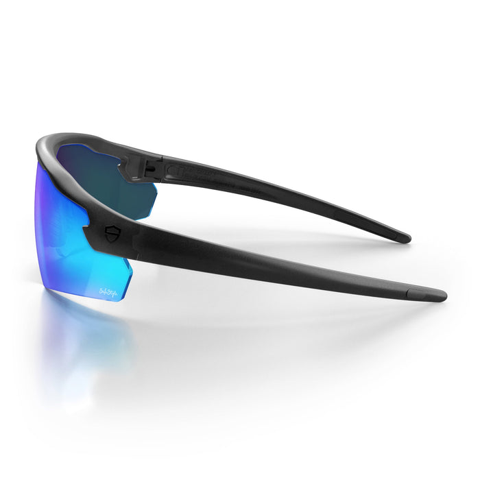 SafeStyle Phantoms Matte Black Frame Reflectors Blue Lens - Side View