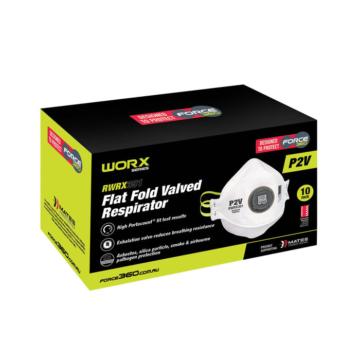 Force360 RWRX351 P2V Flat Fold Valved Respirator box of 10