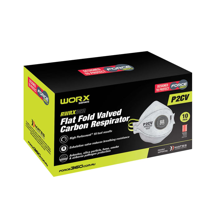 Force360 RWRX352 P2CV Flat Fold Valved Carbon Respirator box of 10