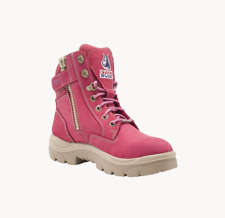 Steel Blue Southern Cross Lace Up Ankle Boot with Zip - Pink