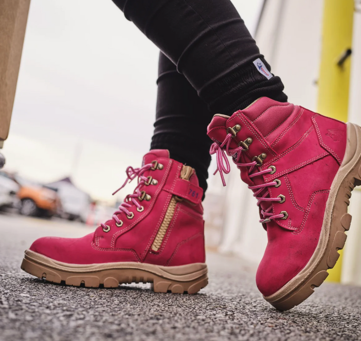 Steel Blue Southern Cross Lace Up Ankle Boot with Zip - Pink