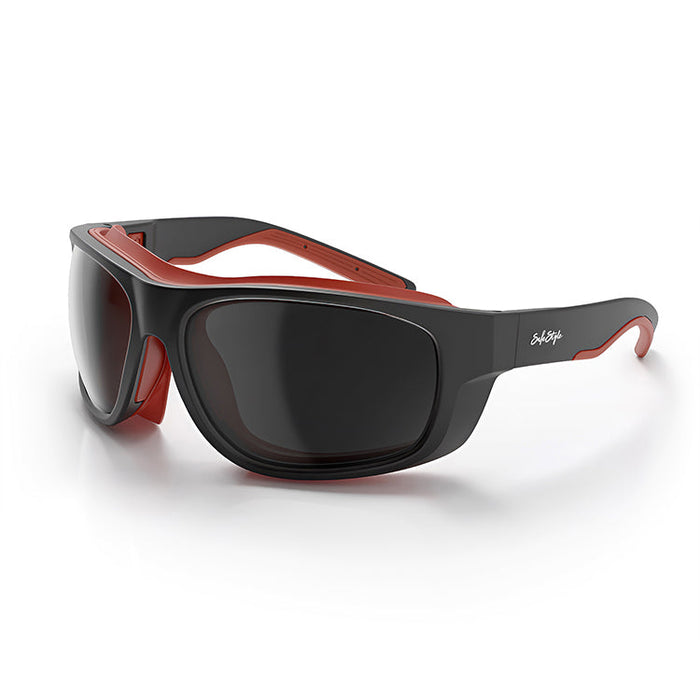 SafeStyle Switches Matte Black Red Frame Grey Polarised Lens - Angle