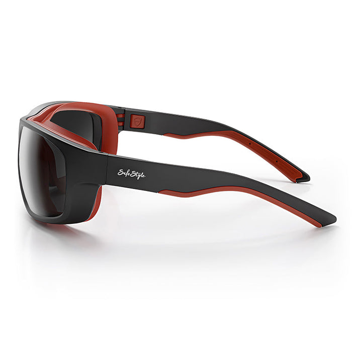 SafeStyle Switches Matte Black Red Frame Grey Polarised Lens - Side