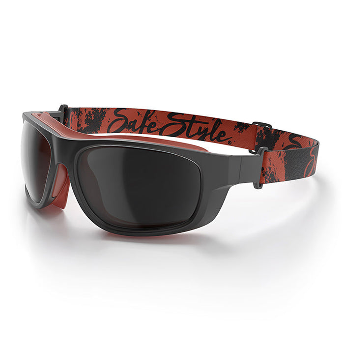 SafeStyle Switches Matte Black Red Frame Grey Polarised Lens - Strap 1