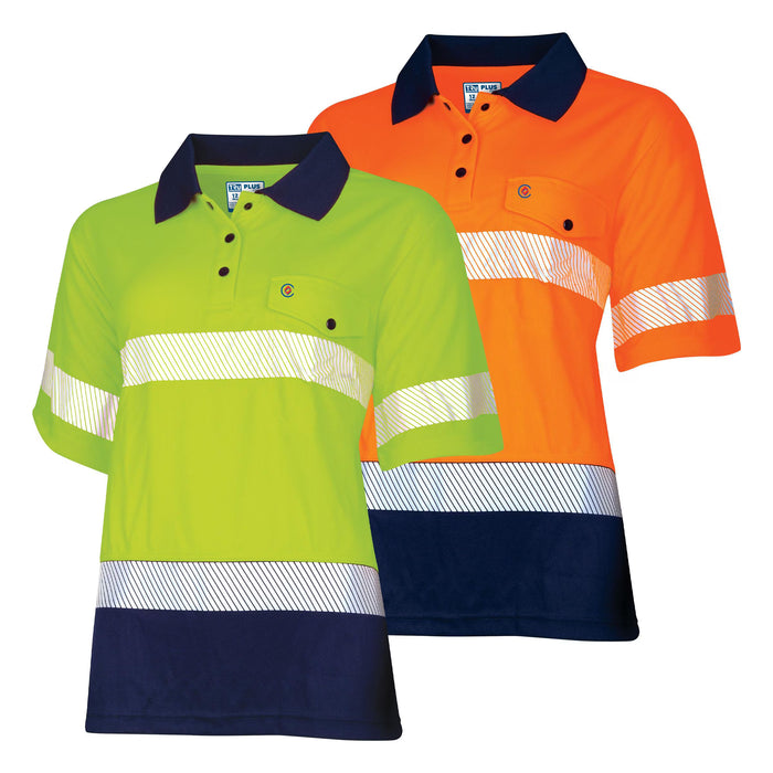 Tru Womens Recycled Anti-Microbial Micromesh S/S Two Tone Hi-Vis Polo Shirt with Segmented Tape
