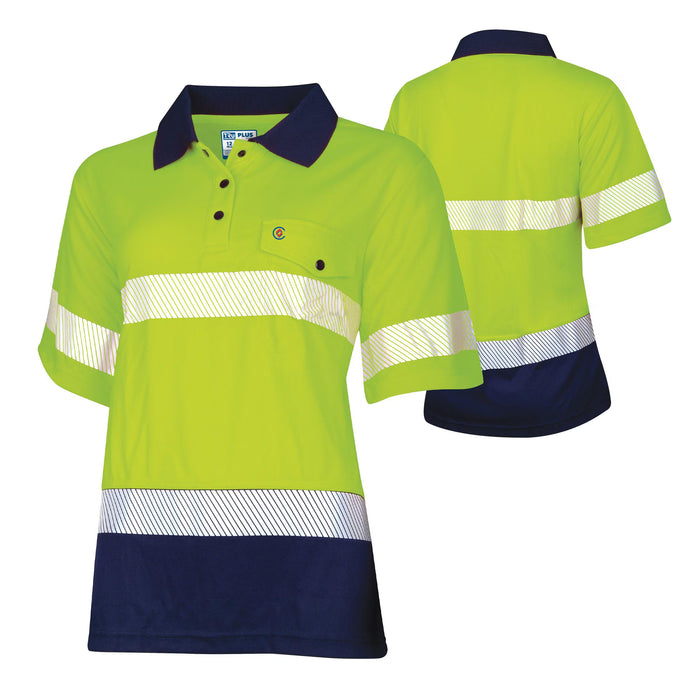Tru Womens Recycled Anti-Microbial Micromesh S/S Two Tone Hi-Vis Polo Shirt with Segmented Tape