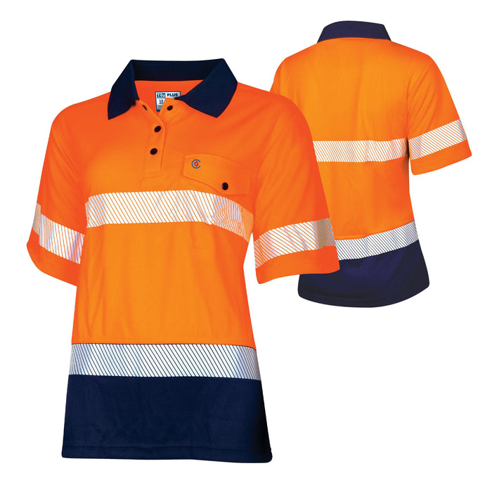 Tru Womens Recycled Anti-Microbial Micromesh S/S Two Tone Hi-Vis Polo Shirt with Segmented Tape