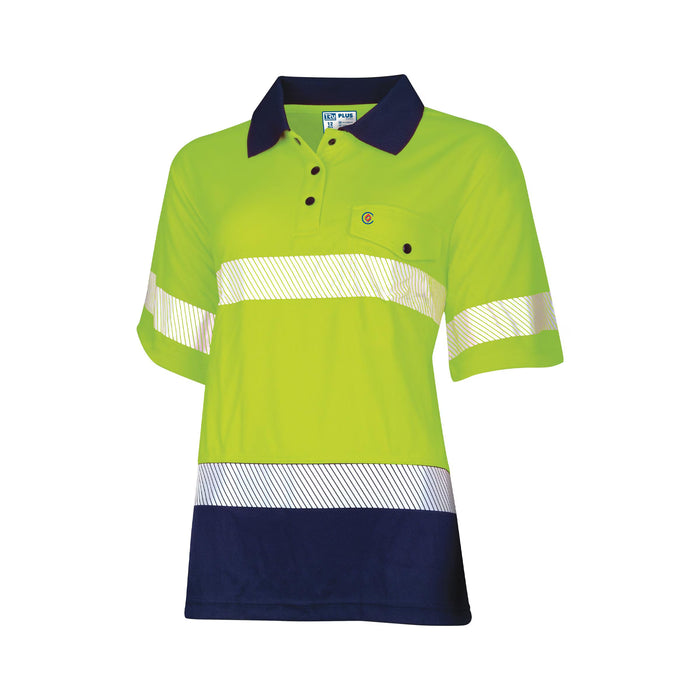Tru Womens Recycled Anti-Microbial Micromesh S/S Two Tone Hi-Vis Polo Shirt with Segmented Tape