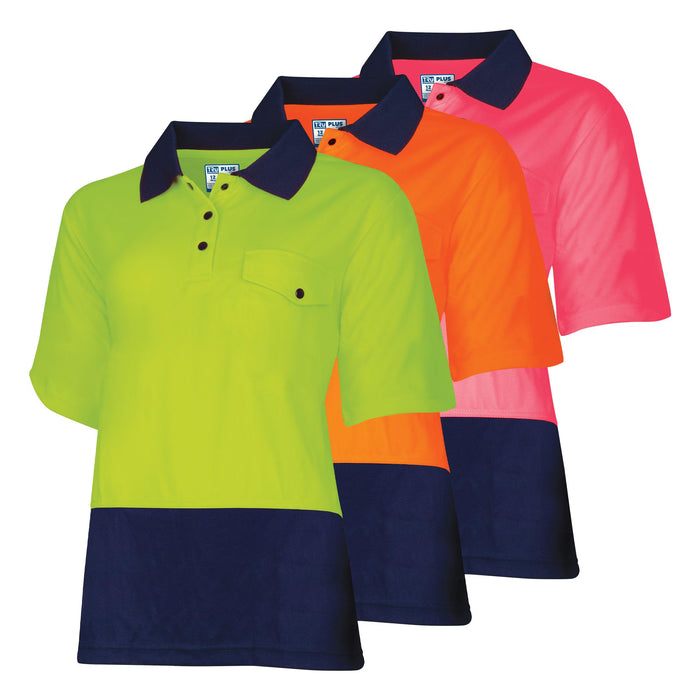 Tru Womens Recycled Anti-Microbial Micromesh S/S Two Tone Hi-Vis Polo Shirt