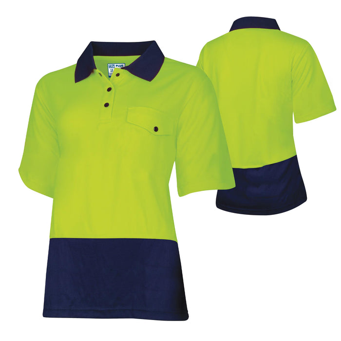 Tru Womens Recycled Anti-Microbial Micromesh S/S Two Tone Hi-Vis Polo Shirt