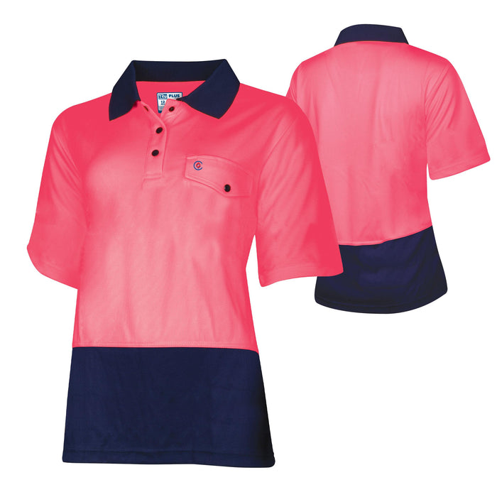 Tru Womens Recycled Anti-Microbial Micromesh S/S Two Tone Hi-Vis Polo Shirt